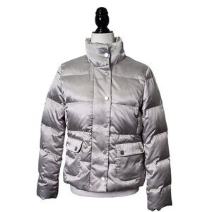 Talbots Women’s Silver Grey Puffer Jacket Duck Down Size S